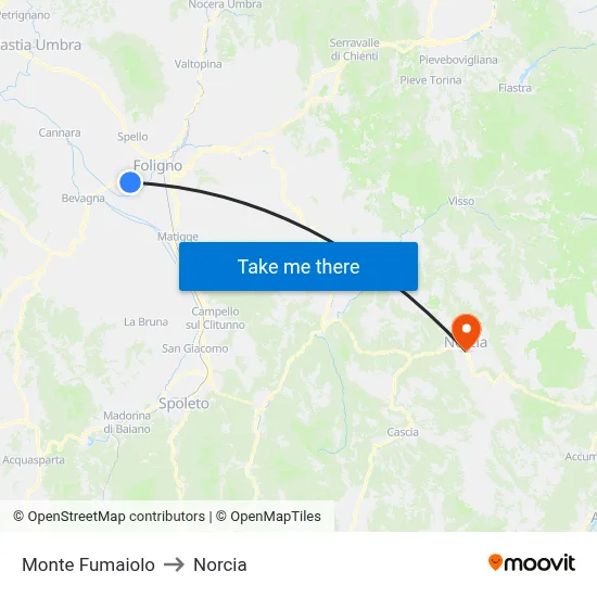 Monte Fumaiolo to Norcia map