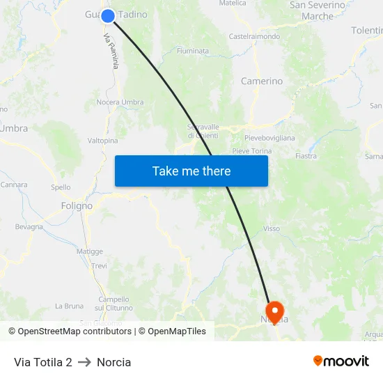 Via Totila 2 to Norcia map