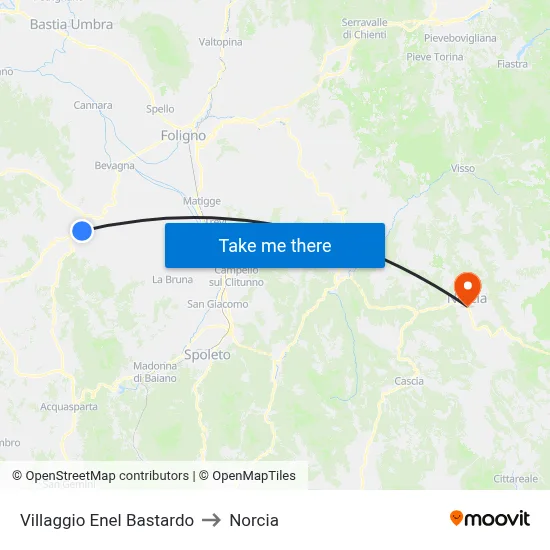 Enel Bastardo Village to Norcia map