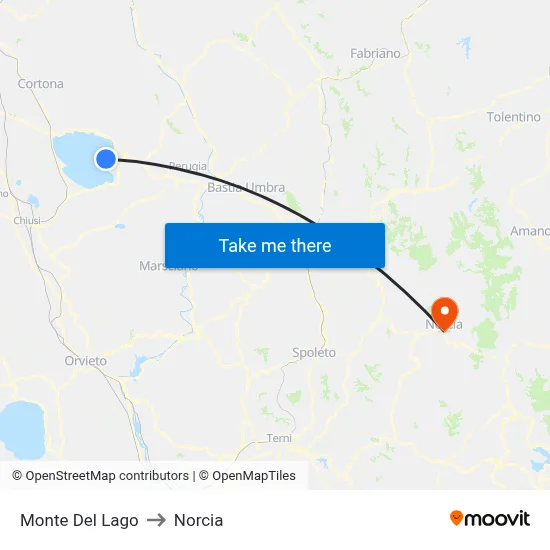 Monte Del Lago to Norcia map