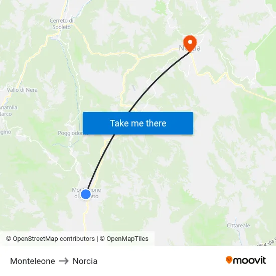 Monteleone to Norcia map