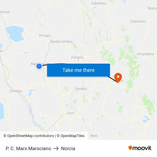 Piazza Karl Marx Marsciano to Norcia map