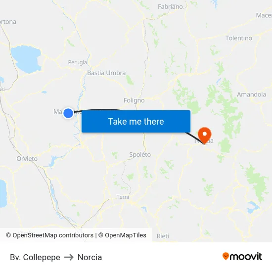 Collepepe Junction to Norcia map
