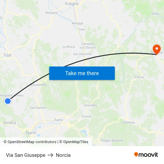 San Giuseppe Street to Norcia map