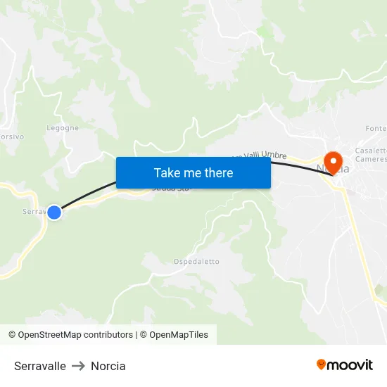 Serravalle to Norcia map