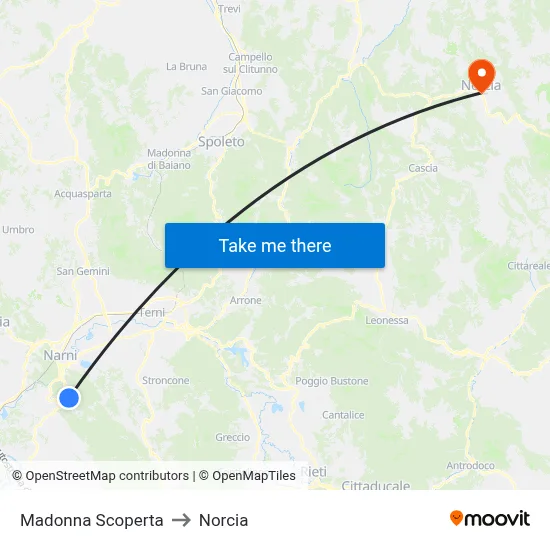 Madonna Scoperta to Norcia map