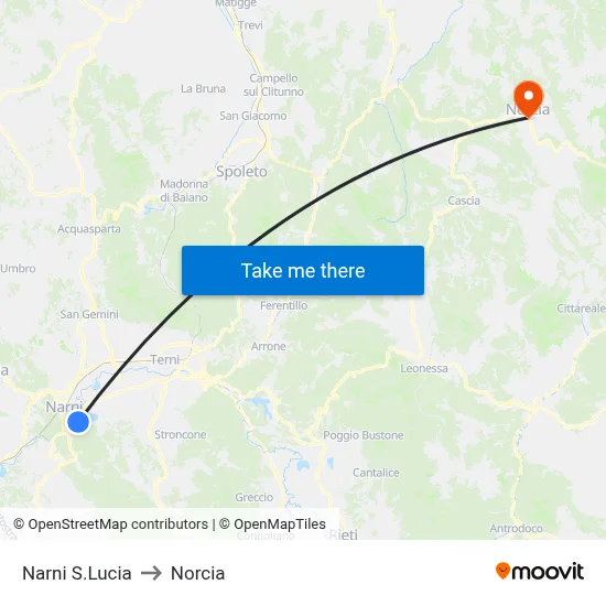 Narni Santa Lucia to Norcia map