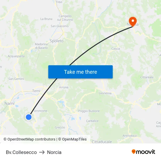 Collesecco Junction to Norcia map