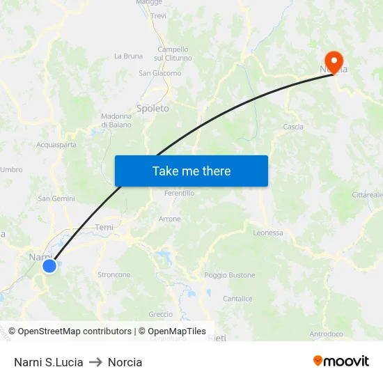 Narni Santa Lucia to Norcia map