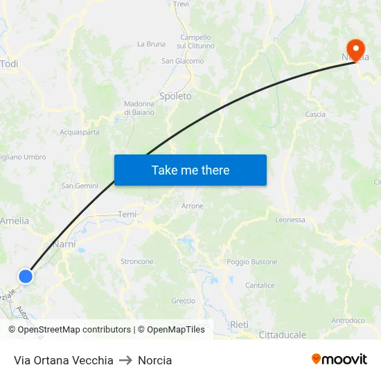 Ortana Vecchia Street to Norcia map