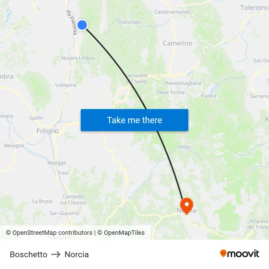 Boschetto to Norcia map
