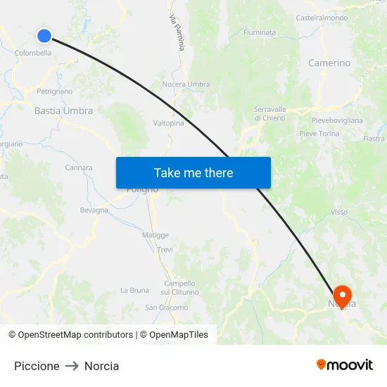 Piccione to Norcia map