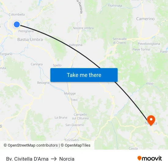 Civitella D'Arna Junction to Norcia map