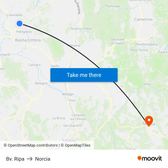Ripa Junction to Norcia map