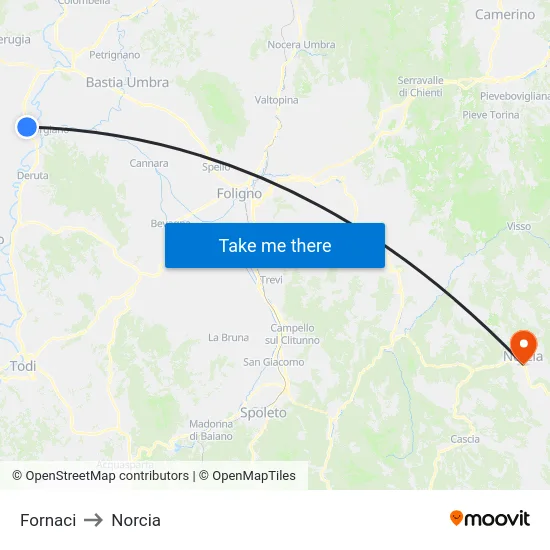 Furnaces to Norcia map