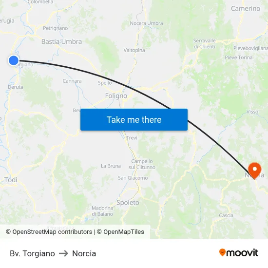 Torgiano Junction to Norcia map