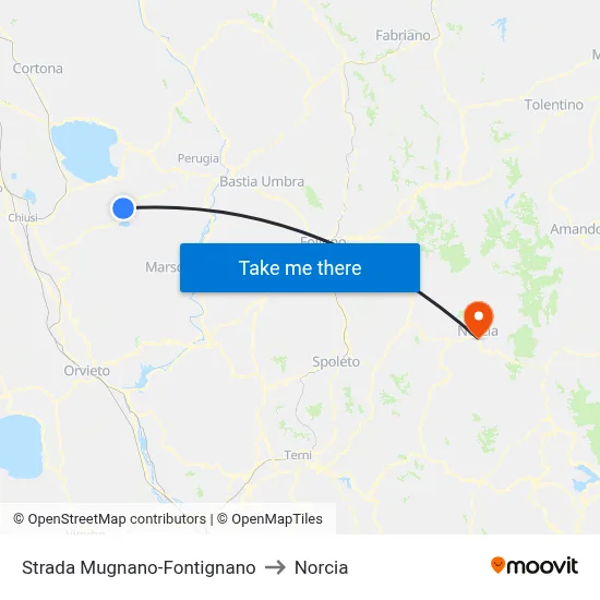 Mugnano-Fontignano Road to Norcia map