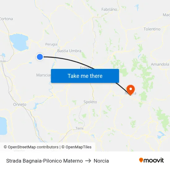 Bagnaia-Pilonico Materno Road to Norcia map