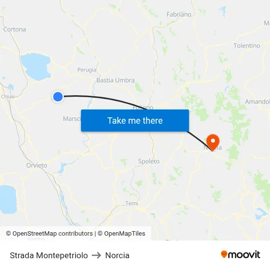 Montepetriolo Road to Norcia map
