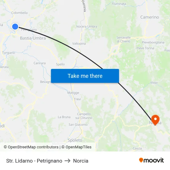 Lidarno Road - Petrignano to Norcia map