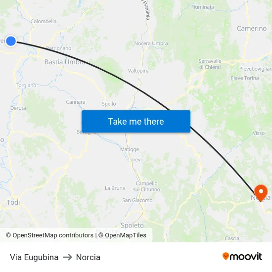 Eugubina Street to Norcia map