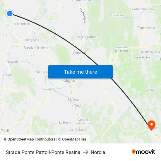 Ponte Pattoli-Ponte Resina Road to Norcia map