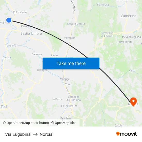 Eugubina Street to Norcia map