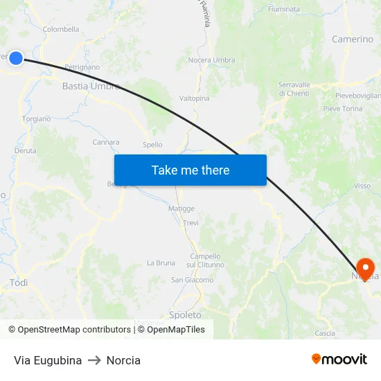 Eugubina Street to Norcia map