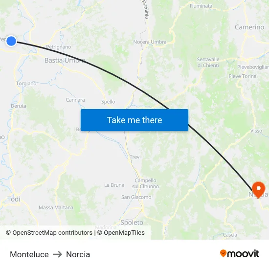 Monteluce to Norcia map