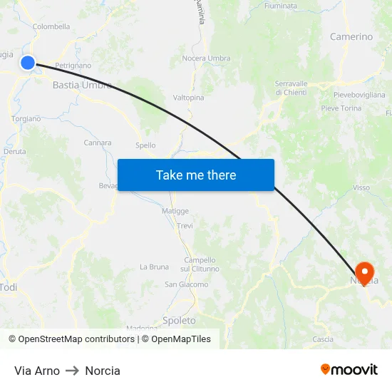 Arno Street to Norcia map