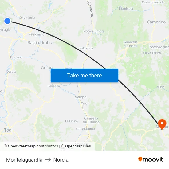 Montelaguardia to Norcia map