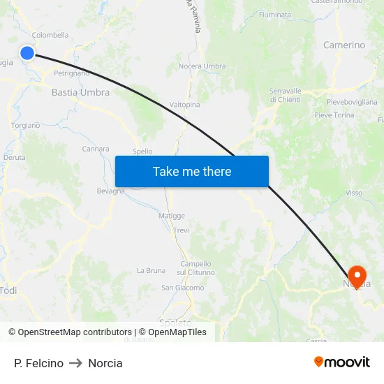 P. Felcino to Norcia map