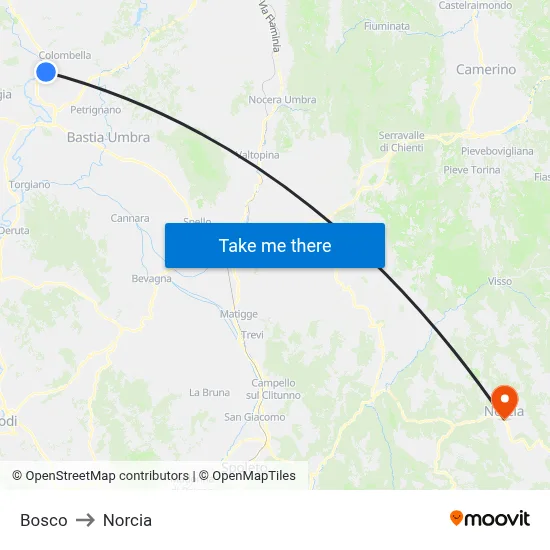 Bosco to Norcia map