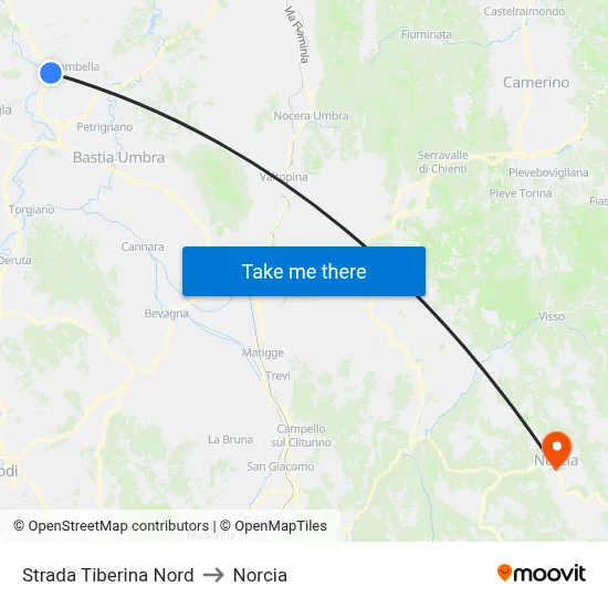 North Tiber Road to Norcia map