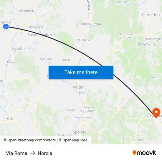 Via Roma to Norcia map