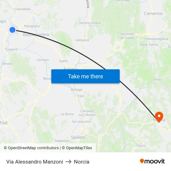 Alessandro Manzoni Street to Norcia map