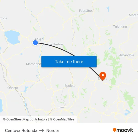 Centova Roundabout to Norcia map