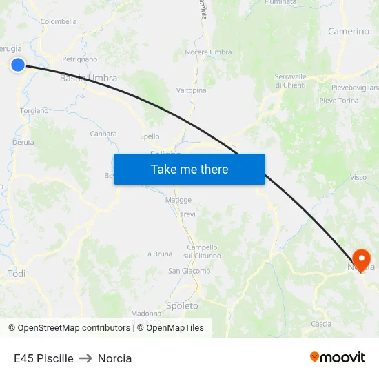 E45 Piscille to Norcia map