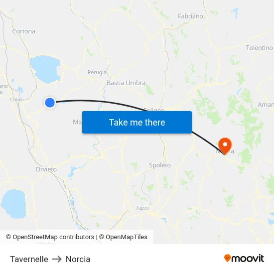 Tavernelle to Norcia map