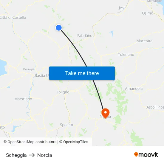 Scheggia to Norcia map