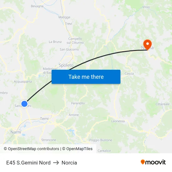 E45 San Gemini North to Norcia map