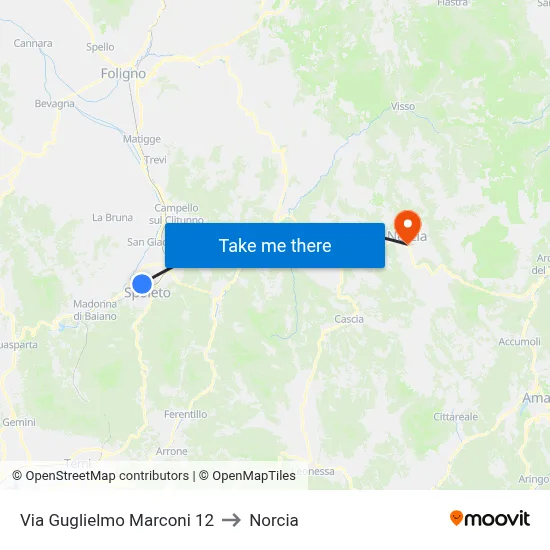 Guglielmo Marconi Street 12 to Norcia map