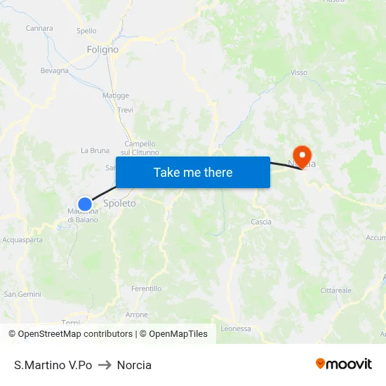 S.Martino V.Po to Norcia map