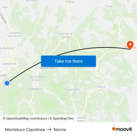 Monteluco Capolinea to Norcia map