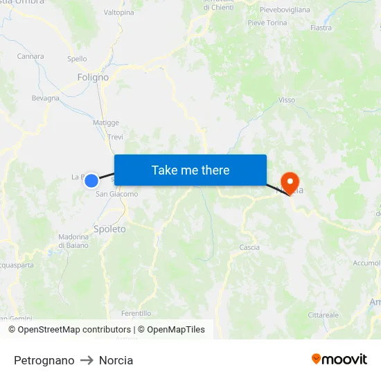 Petrognano to Norcia map