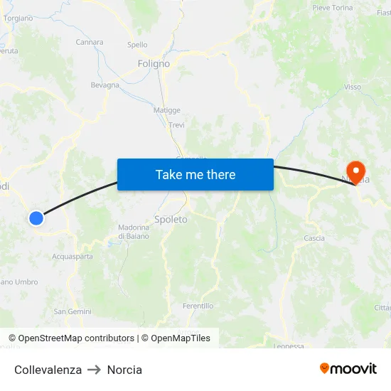 Collevalenza to Norcia map