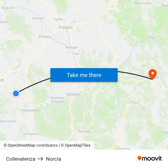 Collevalenza to Norcia map