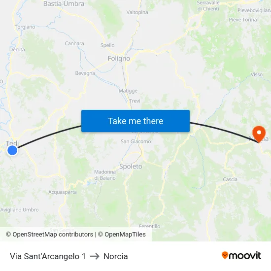 Via Sant'Arcangelo 1 to Norcia map