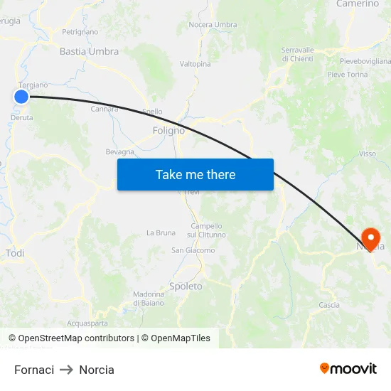 Furnaces to Norcia map