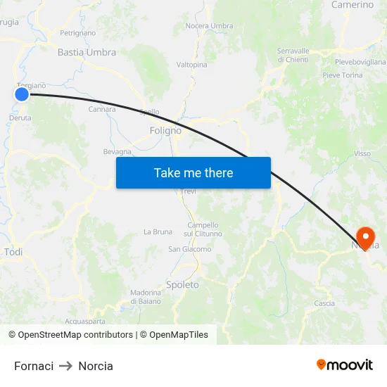 Furnaces to Norcia map